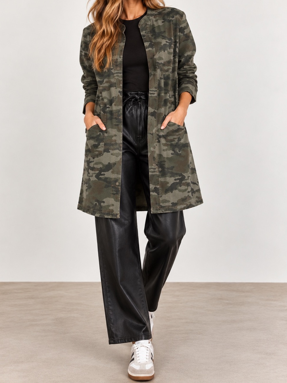 Revolve Etienne Marcel Utility Cargo Jacket Longline Camo Print Coat Olive Small